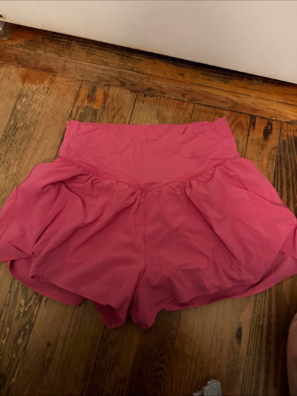aerie Pink High-Waist Athletic Shorts with Skirt Overlay
